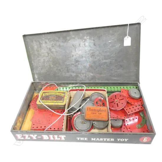 ORIGINAL TIN BOX OF EZY-BILT CONSTRUCTION SET - AS IS  (BOX 430 X 230MM)